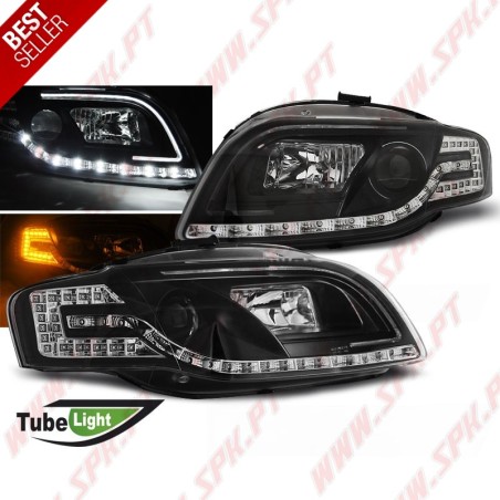Faróis Tube-Light / Black - Audi A4 B7 (2004-2008)