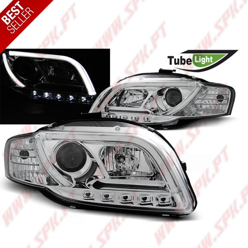 Faróis Tube-Light V.2 / Chrome - Audi A4 B7 (2004-2008)
