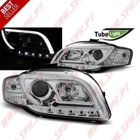 Faróis Tube-Light V.2 / Chrome - Audi A4 B7 (2004-2008)