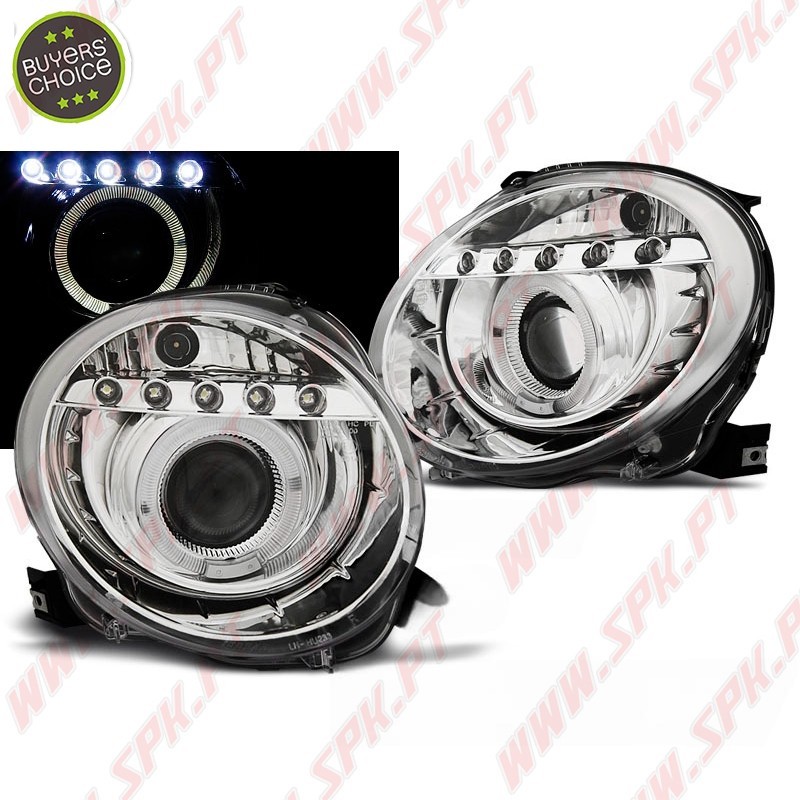 Faróis Angel Eyes LED / Chrome - Fiat 500 (2007-2015) Faróis Angel Eyes LED / Chrome - Fiat 500 (2007-2015)