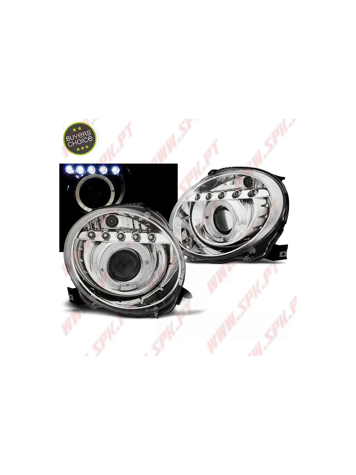 Faróis Angel Eyes LED / Chrome - Fiat 500 (2007-2015) Faróis Angel Eyes LED / Chrome - Fiat 500 (2007-2015)