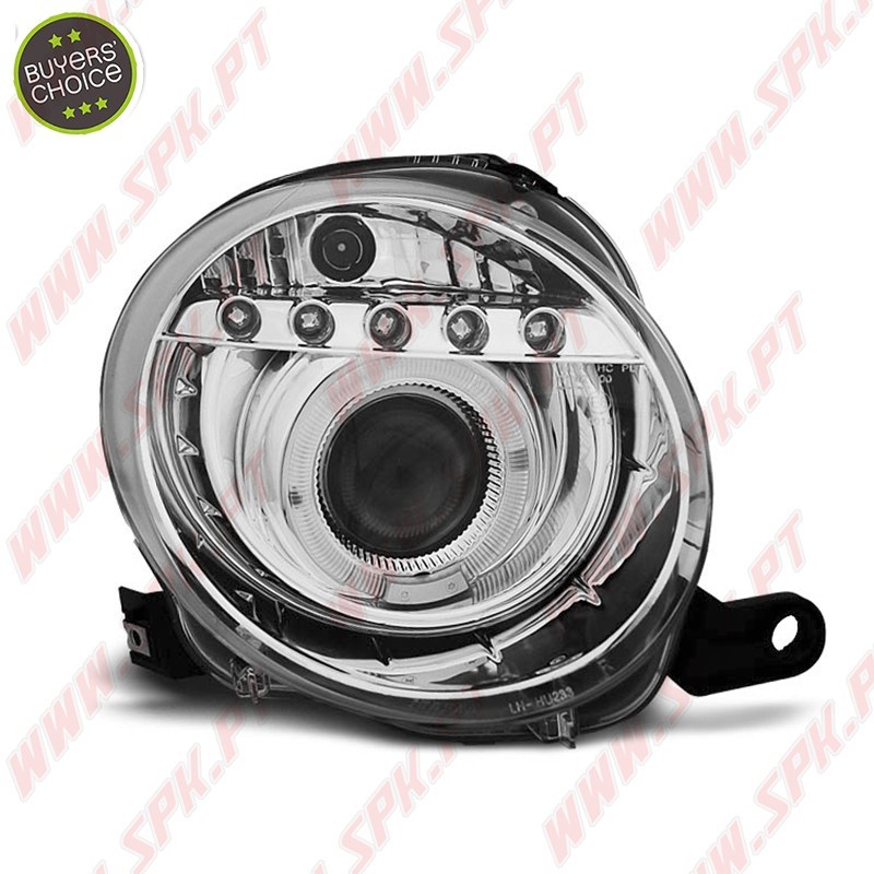 Faróis Angel Eyes LED / Chrome - Fiat 500 (2007-2015) Faróis Angel Eyes LED / Chrome - Fiat 500 (2007-2015)