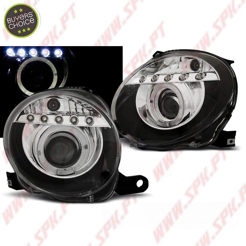 Faróis Angel Eyes LED / Black - Fiat 500 (2007-2015) Faróis Angel Eyes LED / Black - Fiat 500 (2007-2015)