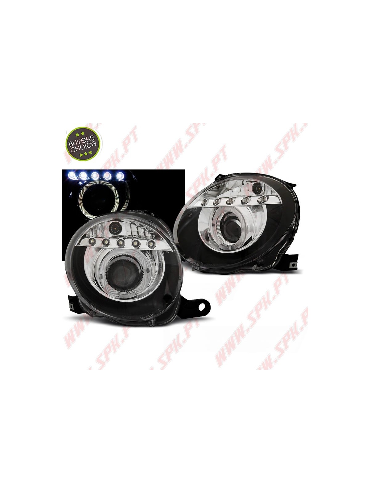 Faróis Angel Eyes LED / Black - Fiat 500 (2007-2015) Faróis Angel Eyes LED / Black - Fiat 500 (2007-2015)
