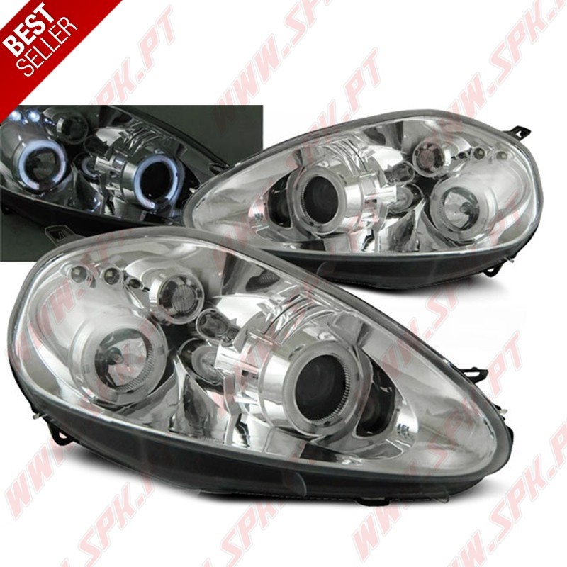 Faróis Angel Eyes LED / Chrome - Fiat Grande Punto (2005-2008) Faróis Angel Eyes LED / Chrome - Fiat Grande Punto (2005-2008)