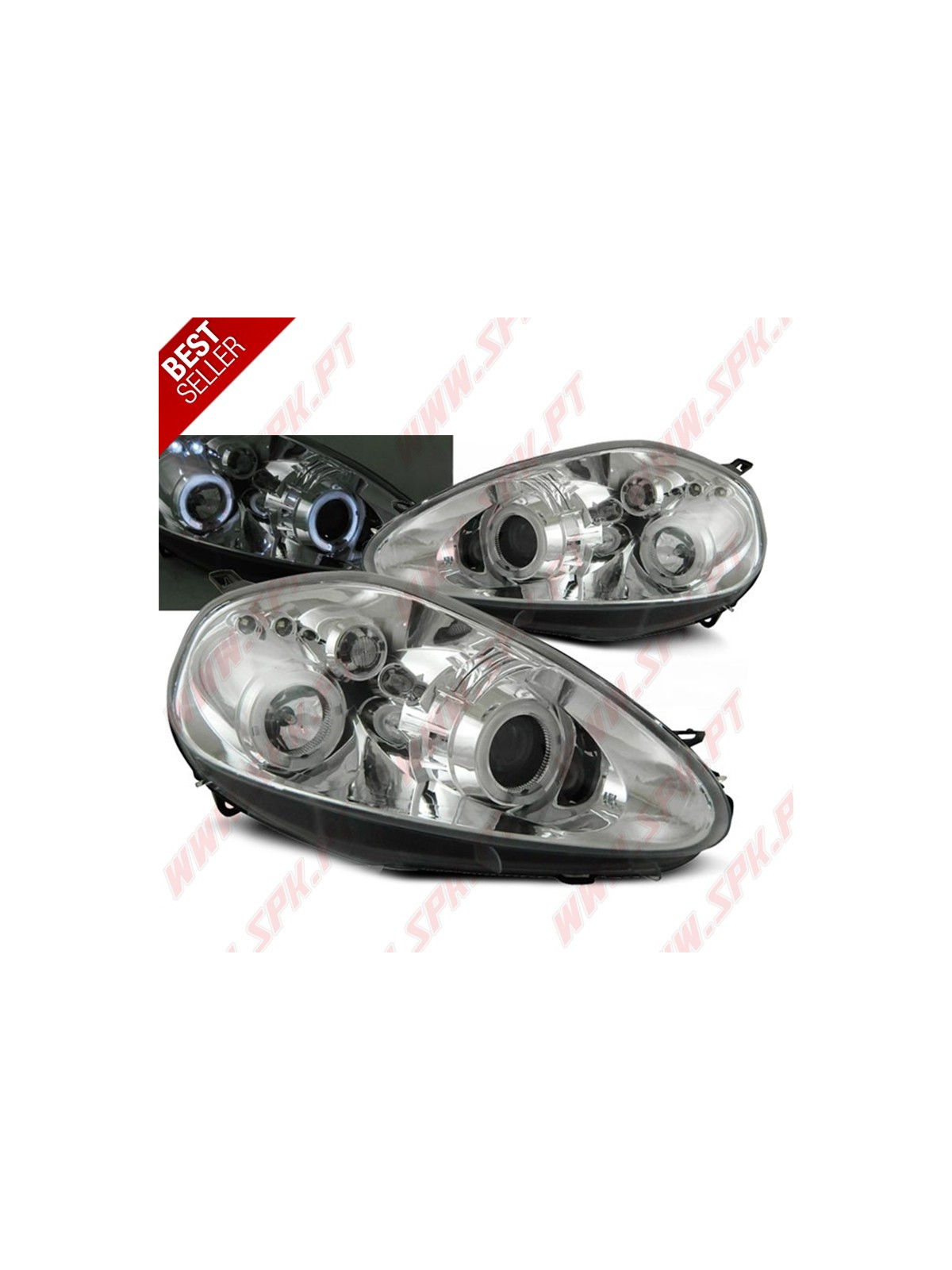 Faróis Angel Eyes LED / Chrome - Fiat Grande Punto (2005-2008) Faróis Angel Eyes LED / Chrome - Fiat Grande Punto (2005-2008)