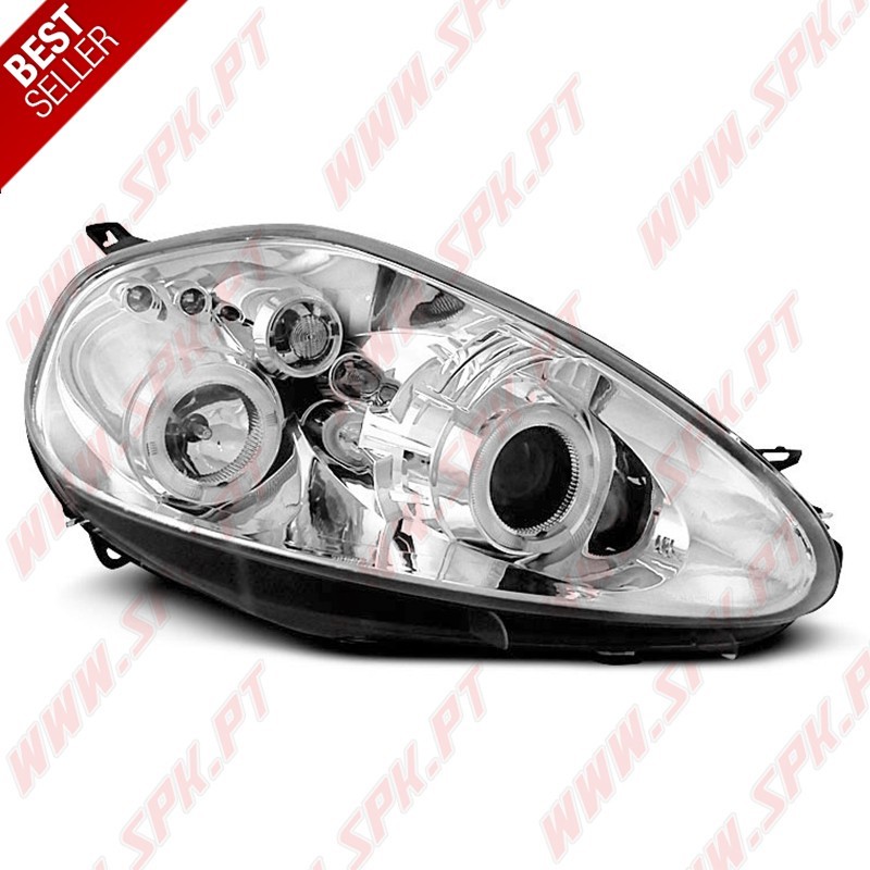Faróis Angel Eyes LED / Chrome - Fiat Grande Punto (2005-2008) Faróis Angel Eyes LED / Chrome - Fiat Grande Punto (2005-2008)