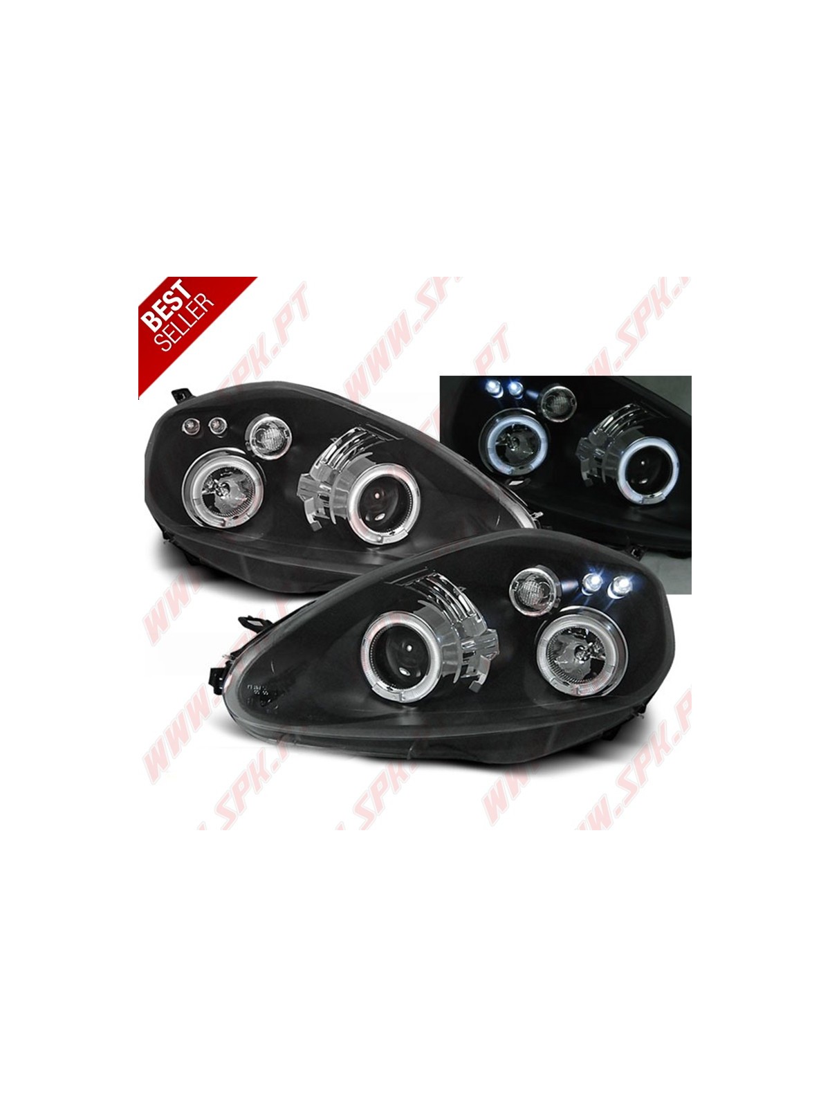 Faróis Angel Eyes LED / Black - Fiat Grande Punto (2005-2008) Faróis Angel Eyes LED / Black - Fiat Grande Punto (2005-2008)