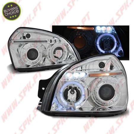 Faróis Angel Eyes LED / Chrome - Hyundai Tucson (2004-2010)