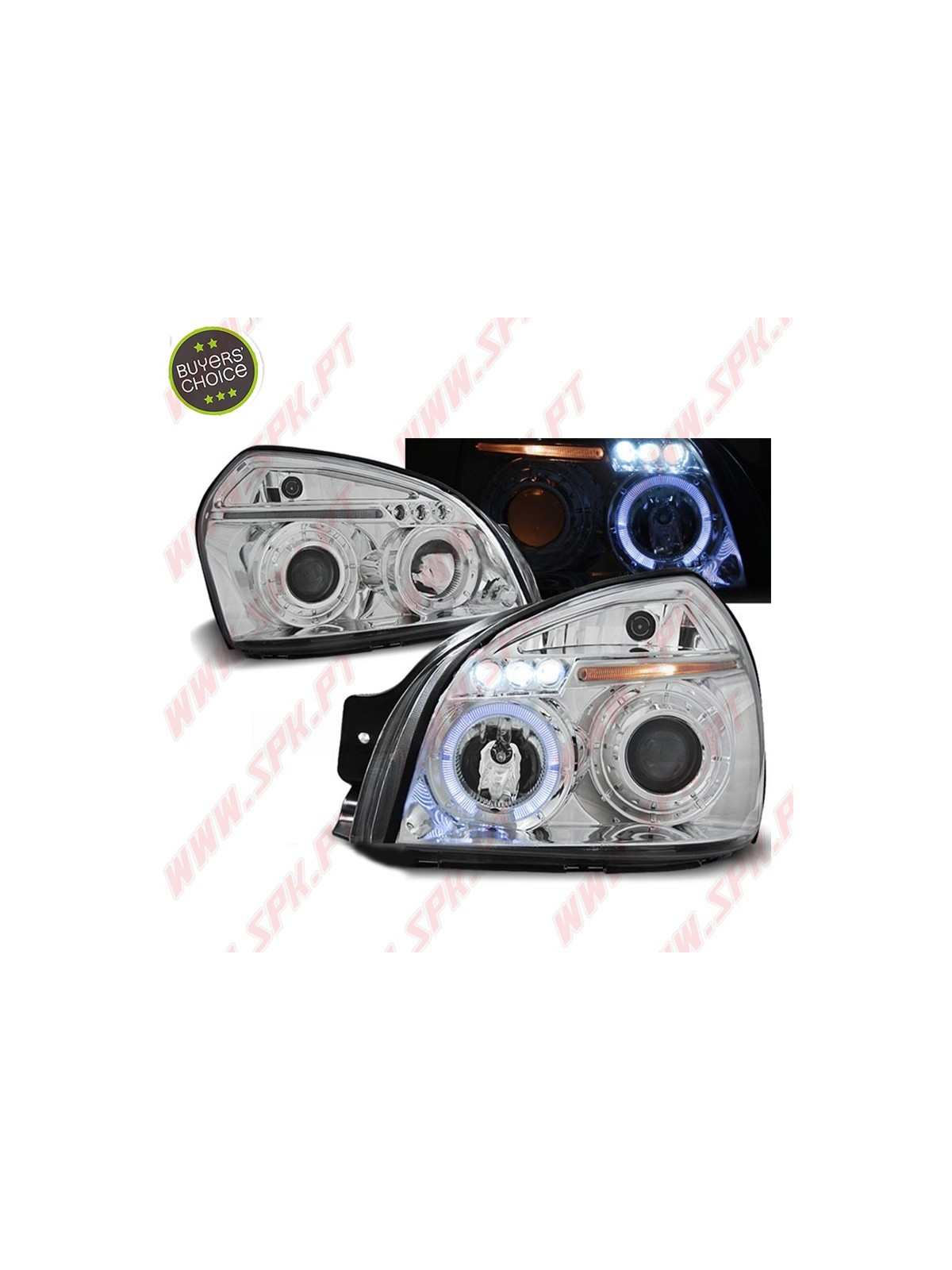 Faróis Angel Eyes LED / Chrome - Hyundai Tucson (2004-2010) Faróis Angel Eyes LED / Chrome - Hyundai Tucson (2004-2010)