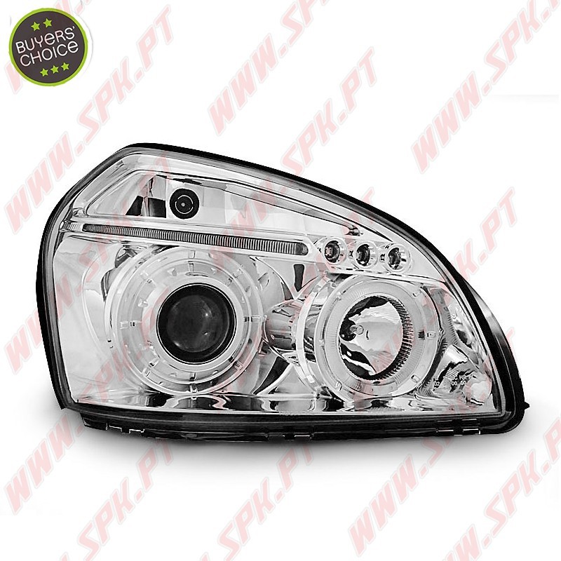 Faróis Angel Eyes LED / Chrome - Hyundai Tucson (2004-2010) Faróis Angel Eyes LED / Chrome - Hyundai Tucson (2004-2010)