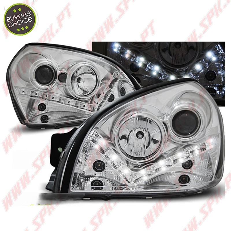 Faróis Daylight LED / Chrome - Hyundai Tucson (2004-2010) Faróis Daylight LED / Chrome - Hyundai Tucson (2004-2010)