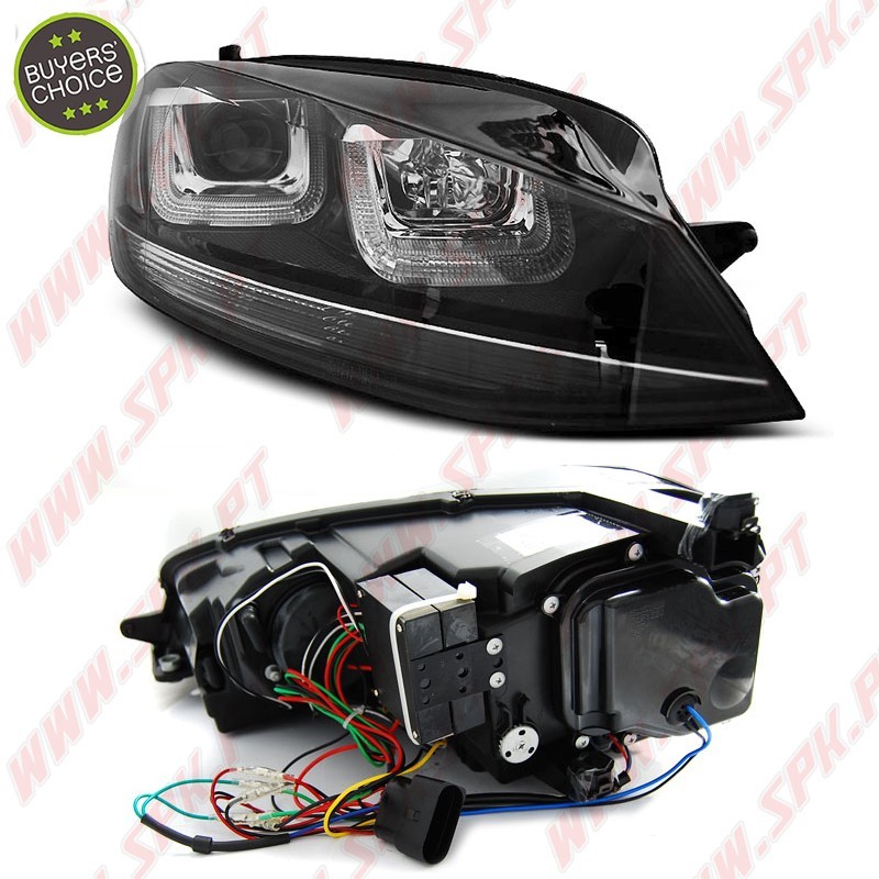 Faróis U-LED "Black-Line" / Black - VW Golf 7 (2012-2017)