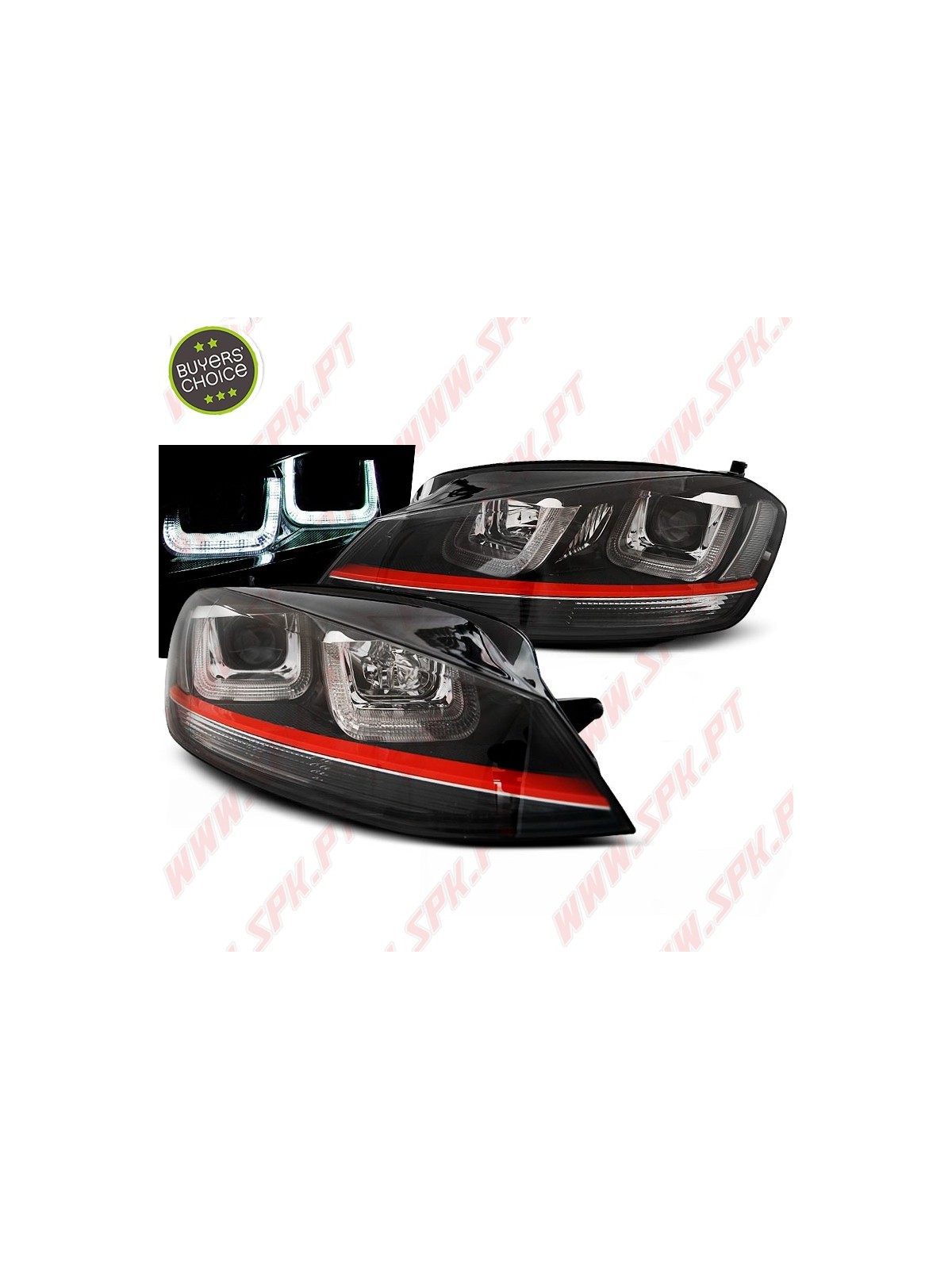 Faróis U-LED "Red-Line" / Black - VW Golf 7 (2012-2017)