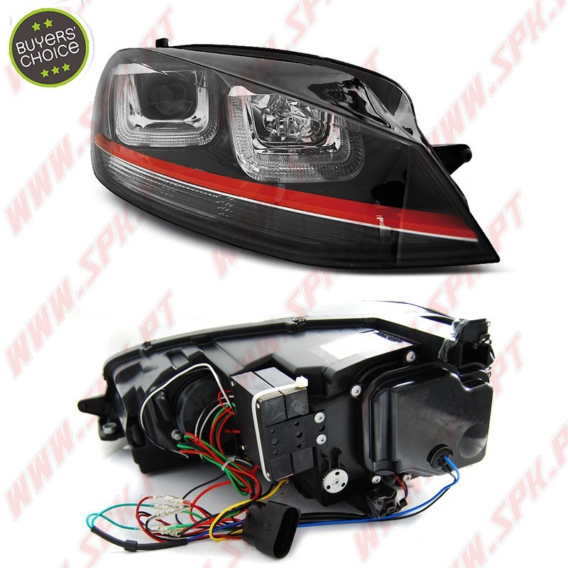Faróis U-LED "Red-Line" / Black - VW Golf 7 (2012-2017)