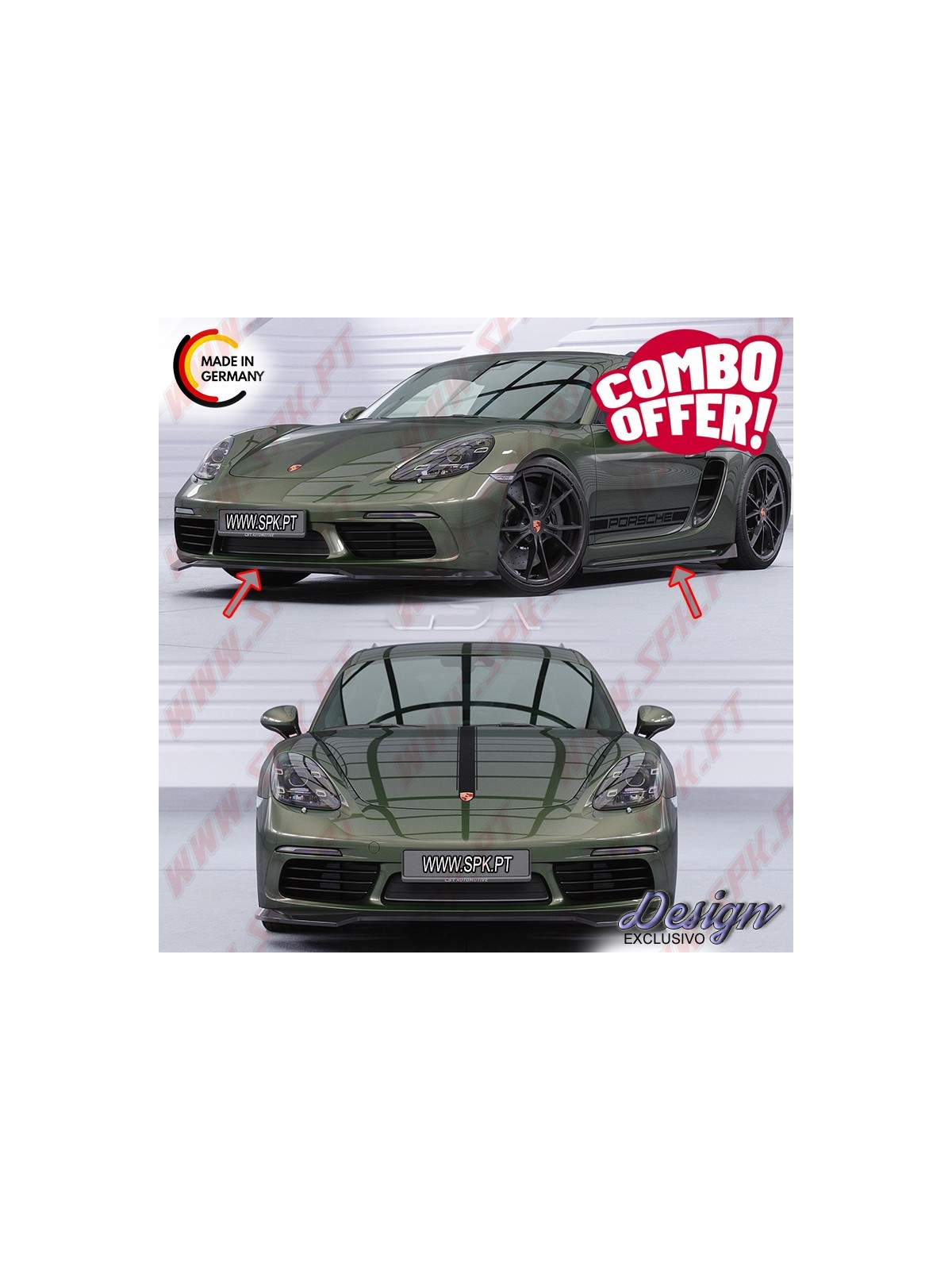 Pack Lip Spoiler Frontal + Embaladeiras Laterais - Porsche 718 Boxster 982 / 718 Cayman 982 (2016-)