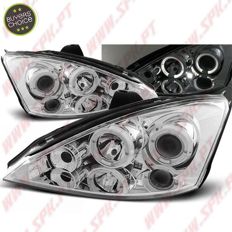 Faróis Angel Eyes LED / Chrome - Ford Focus 1 (1998-2001)