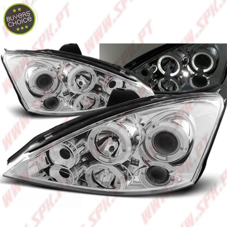 Faróis Angel Eyes LED / Chrome - Ford Focus 1 (1998-2001)