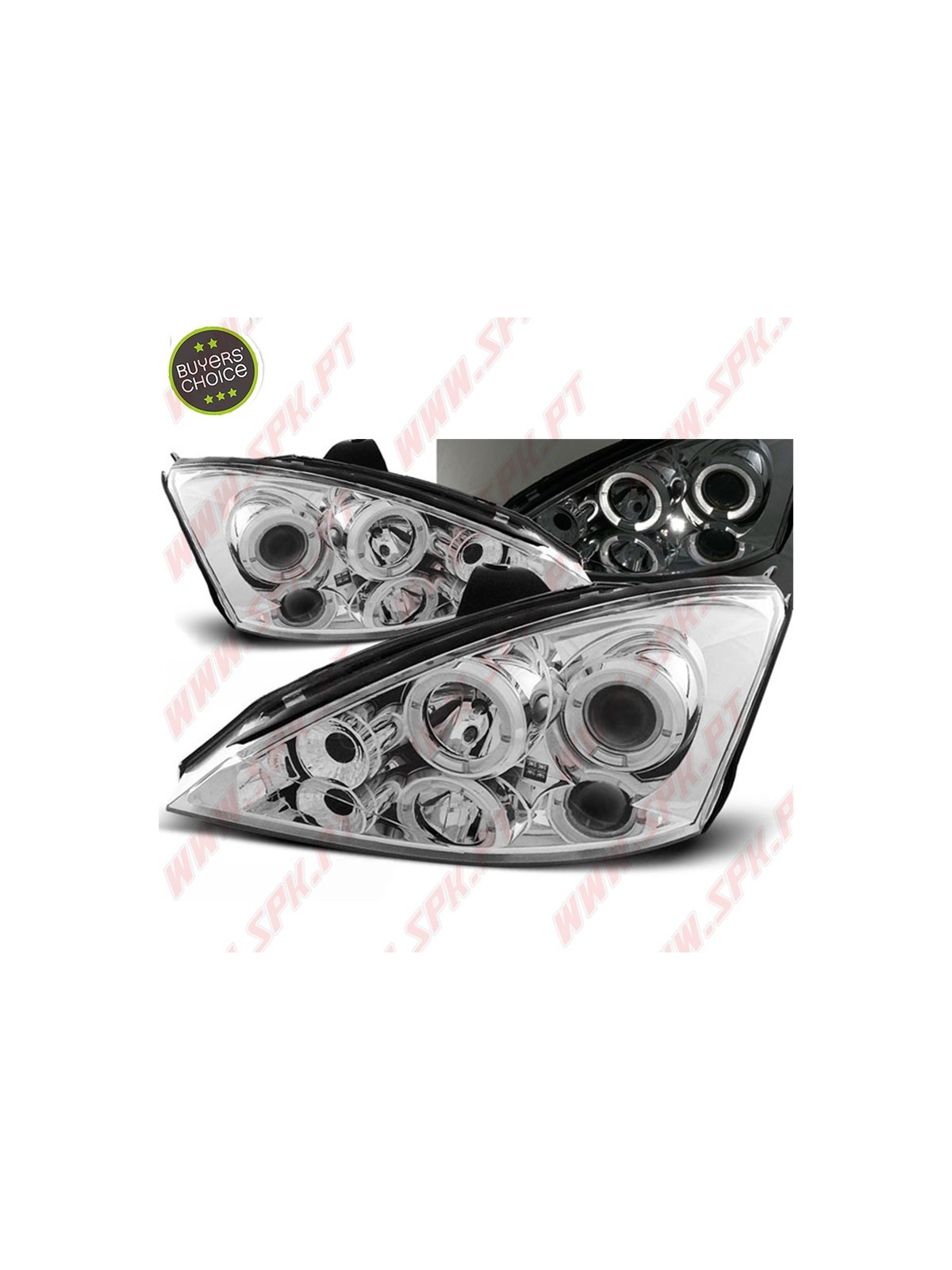 Faróis Angel Eyes LED / Chrome - Ford Focus 1 (1998-2001)