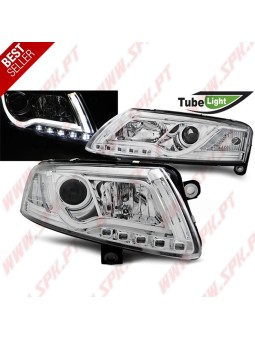 Faróis Tube-Light LED / Chrome - Audi A6 C6 (2004-2008)