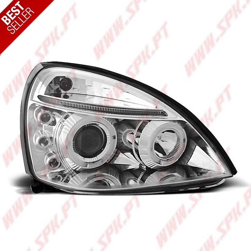 Faróis Angel Eyes LED / Chrome - Renault Clio 2 (2001-2005) Faróis Angel Eyes LED / Chrome - Renault Clio 2 (2001-2005)