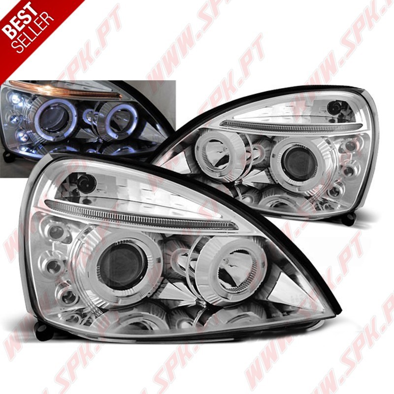 Faróis Angel Eyes LED / Chrome - Renault Clio 2 (2001-2005) Faróis Angel Eyes LED / Chrome - Renault Clio 2 (2001-2005)