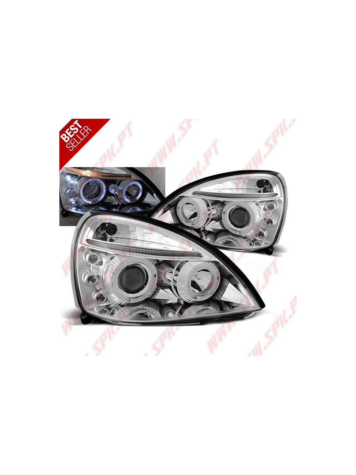 Faróis Angel Eyes LED / Chrome - Renault Clio 2 (2001-2005) Faróis Angel Eyes LED / Chrome - Renault Clio 2 (2001-2005)