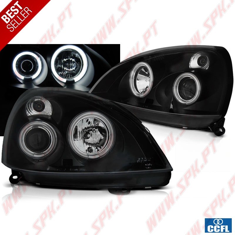 Faróis Angel Eyes CCFL / Black - Renault Clio 2 (2001-2005) Faróis Angel Eyes CCFL / Black - Renault Clio 2 (2001-2005)