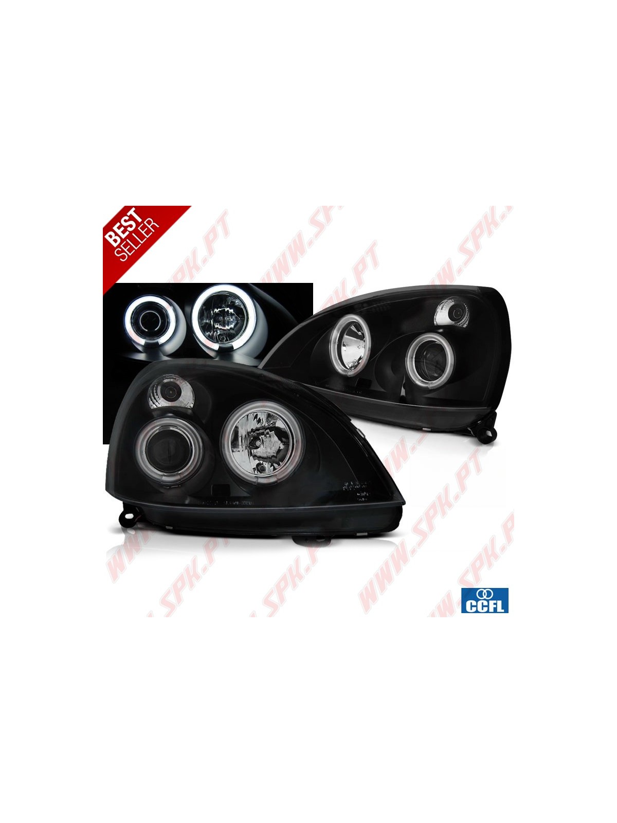 Faróis Angel Eyes CCFL / Black - Renault Clio 2 (2001-2005) Faróis Angel Eyes CCFL / Black - Renault Clio 2 (2001-2005)