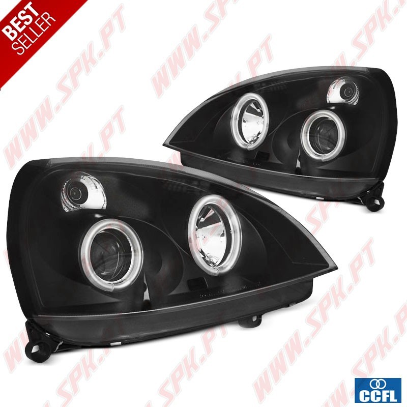 Faróis Angel Eyes CCFL / Black - Renault Clio 2 (2001-2005) Faróis Angel Eyes CCFL / Black - Renault Clio 2 (2001-2005)
