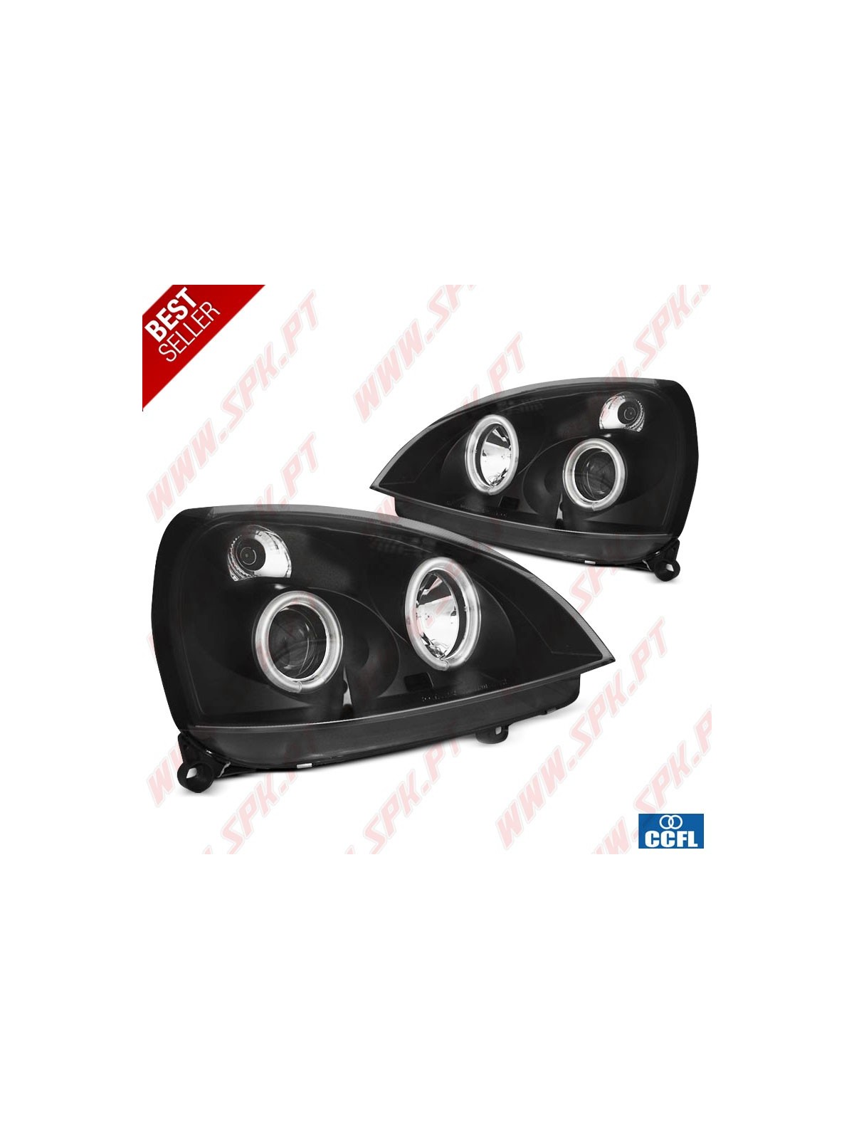 Faróis Angel Eyes CCFL / Black - Renault Clio 2 (2001-2005) Faróis Angel Eyes CCFL / Black - Renault Clio 2 (2001-2005)